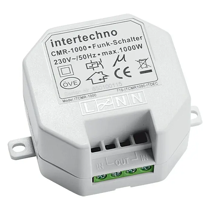 Intertechno Set zidni i ugradbeni bežični prekidač CMR-1000 - 1.000 W, Prekrivanje: 30 m - Pogled s lijeve strane