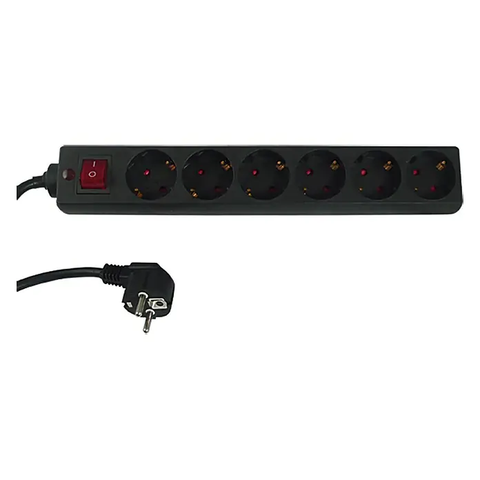 Base de enchufe múltiple - Número de enchufes Schuko: 6 ud., Negro, 1,4 m - Vista descendente