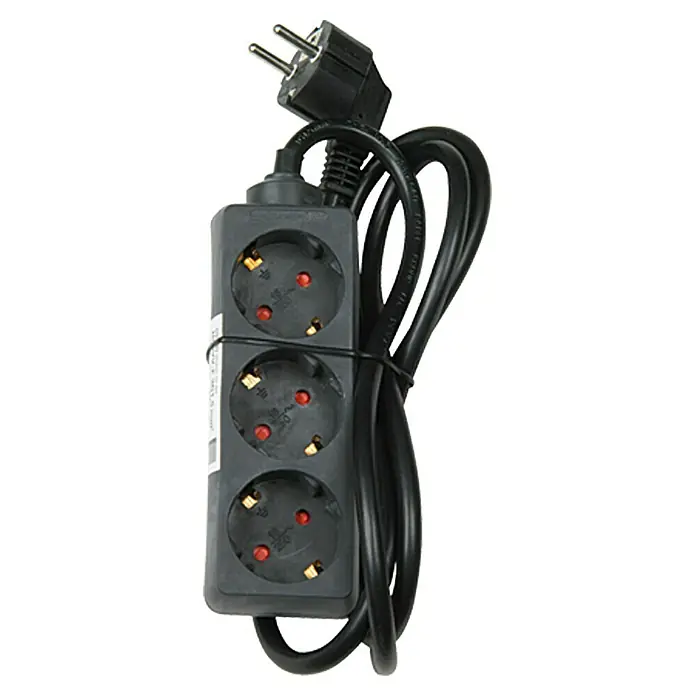 Base de enchufe múltiple - Número de enchufes Schuko: 3 ud., Negro, 1,4 m, 3.500 W