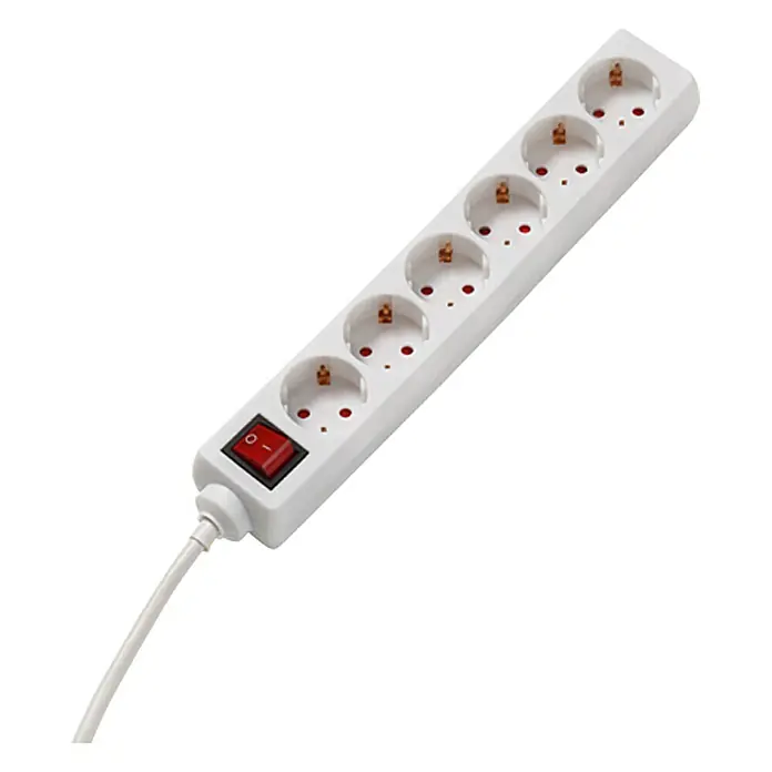 Produžni kabel s utičnicama - Broj šuko utičnica: 6 Kom., Bijele boje, Dužina kabela: 1,4 m, 3.500 W