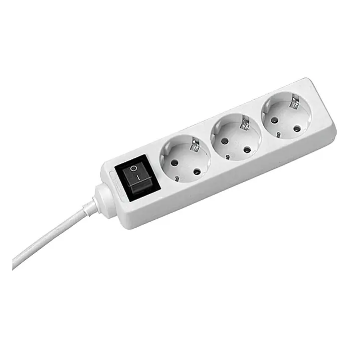 Base de enchufe múltiple - Número de enchufes Schuko: 3 ud., Blanco, Longitud del cable: 1,4 m, 3.500 W, Con interruptor