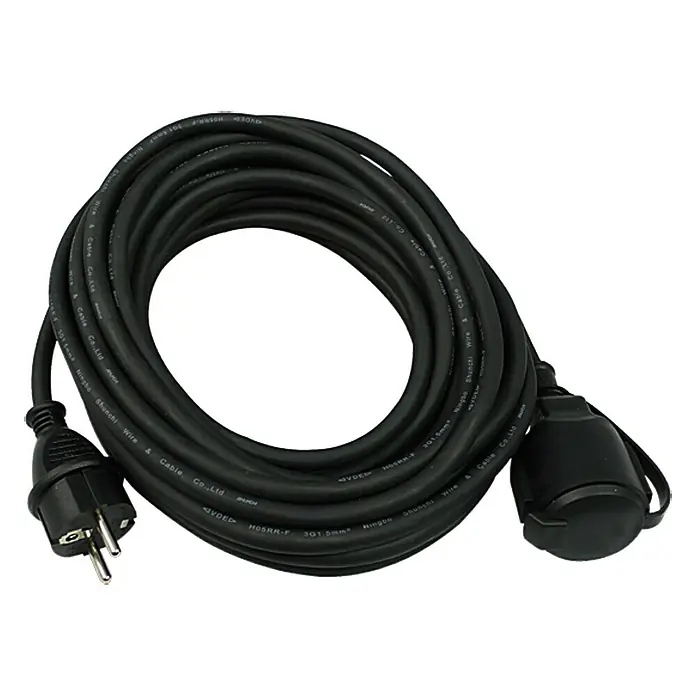 Gumeni produžni kabel - 10 m, IP44, Crne boje, H05RR-F3G1,5