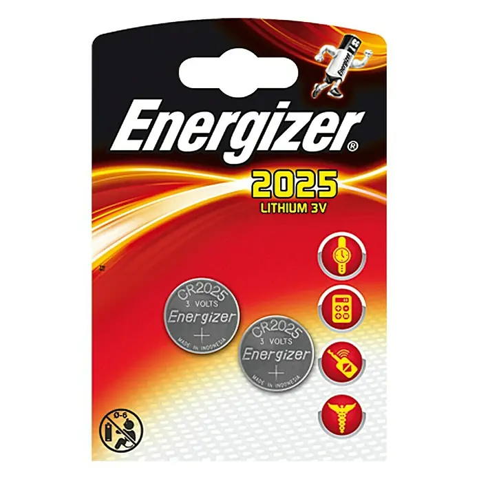 Energizer Plosnata baterija - CR2025, 3 V, 2 Kom. - Pogled sprijeda