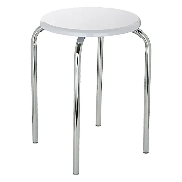 Taburete de baño - Blanco, Cromado, Redonda, Diámetro: 32 cm, Altura: 42,5 cm