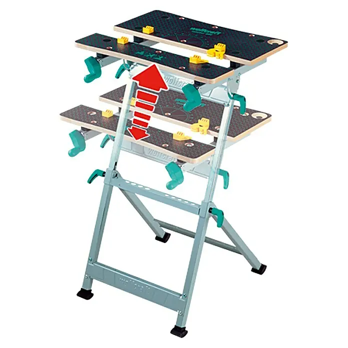 Wolfcraft Master Sklopivi radni stol Master 600 - Radna visina: 780 mm - 950 mm, Veličina radnog dijela: 65 x 42 cm - Pogled sprijeda