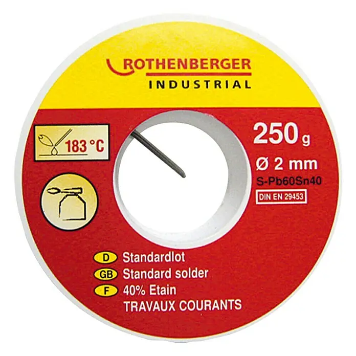 Rothenberger Industrial Standardlot Pb60Sn40 - Durchmesser: 2 mm, 250 g - Vorderansicht