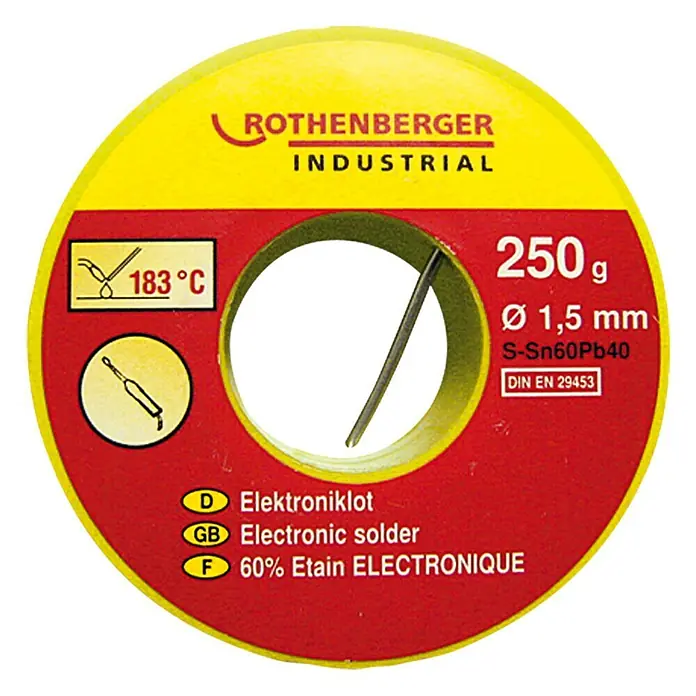 Rothenberger Industrial Elektroniklot Sn60Pb40 - Durchmesser: 1,5 mm, 250 g - Vorderansicht