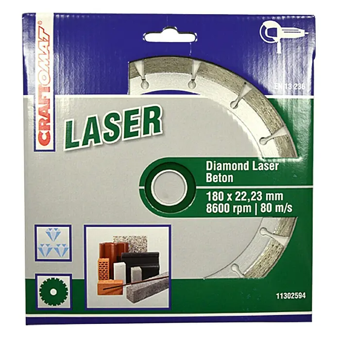 Craftomat Disco de corte de diamante Láser - Hormigón, Diámetro disco: 180 mm - Vista frontal