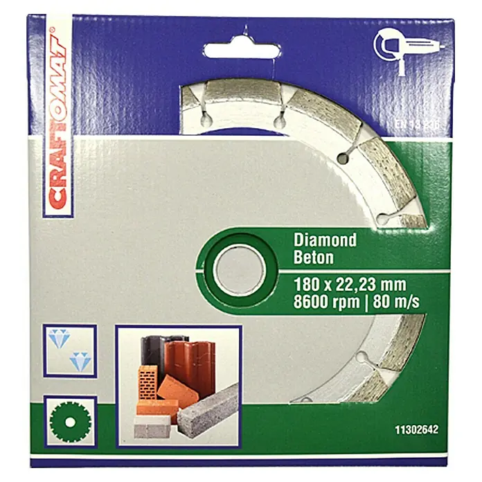 Craftomat Disco de corte de diamante Segmentado - Hormigón, Diámetro disco: 180 mm - Vista frontal
