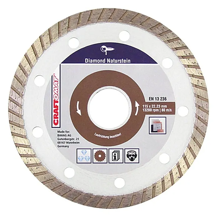 Craftomat Dijamantna rezna ploča - Prirodni kamen, Promjer rezne ploče: 115 mm - Pogled sprijeda