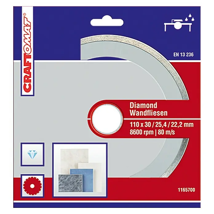 Craftomat Diamant-Trennscheibe - Wandfliesen, Durchmesser Scheibe: 110 mm - Vorderansicht