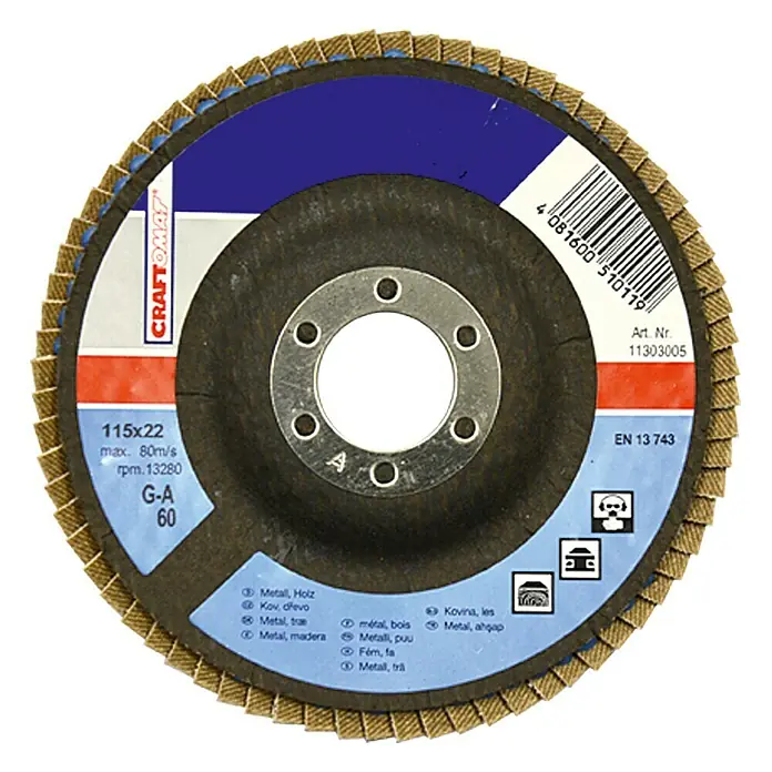 Craftomat Brusna ploča za metal i drvo - Promjer rezne ploče: 115 mm, Granulacija: 60 - Pogled sprijeda