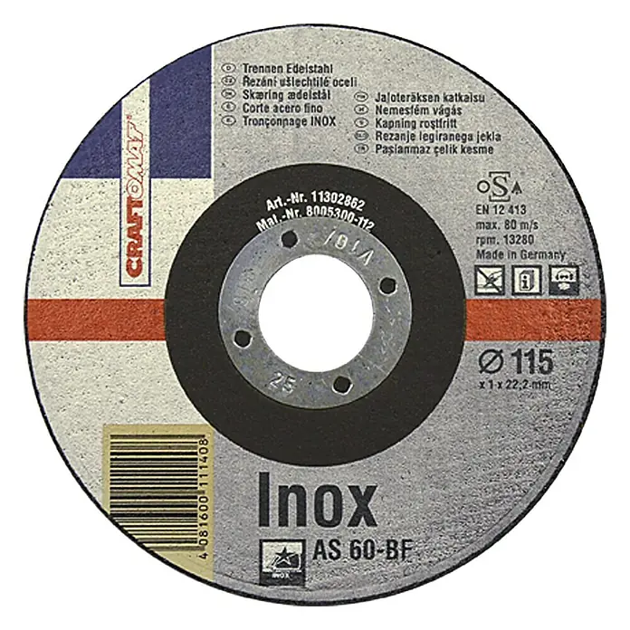 Craftomat Rezni disk AS 60T-BF - Plemeniti čelik, Promjer rezne ploče: 115 mm, Debljina plohe: 1 mm, 10 Kom. - Pogled sprijeda