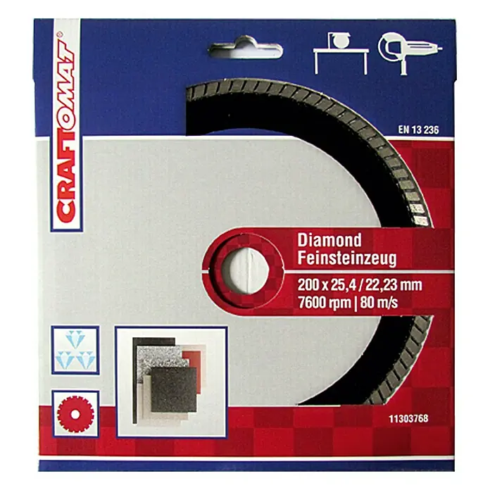 Craftomat Diamant-Trennscheibe - Feinsteinzeug, Durchmesser Scheibe: 200 mm, Stärke Scheibe: 2 mm - Vorderansicht