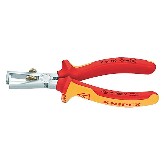 Knipex Kliješta za skidanje izolacije VDE - Duljina: 160 mm, Materijal ručke: Višekomponentna čahura - Pogled sprijeda