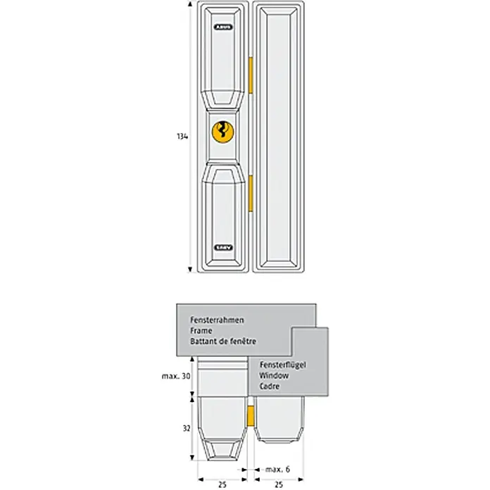 Abus Fenster-Zusatzschloss FTS 88 - Weiß, Universell einsetzbar - Vorderansicht