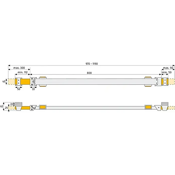 Abus Panzerriegel PR1400 - Geeignet für: Türblattbreite von 85 - 100 cm, Länge: 800 mm - Vorderansicht