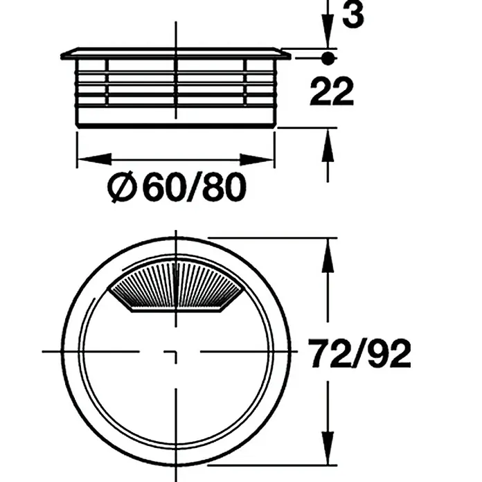 Stabilit Kabeldurchführung - Schwarz, Durchmesser: 60 mm - Detailaufnahme