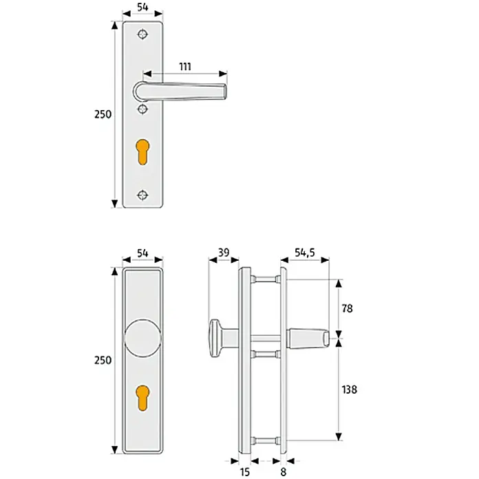 Abus Schutzbeschlag KLN 314 - Wohnungsabschlusstür, Messing, Türstärke: 37 mm - 47 mm, Knopf außen, Drücker innen - Vorderansicht