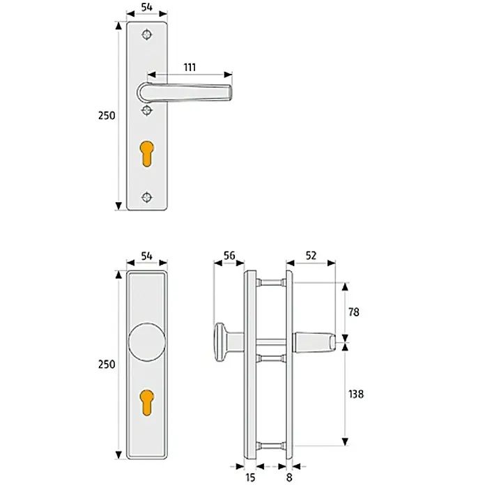 Abus Schutzbeschlag HLN 414 - Hauseingangstür, Türstärke: 52 mm - 67 mm, Drücker beidseitig - Vorderansicht