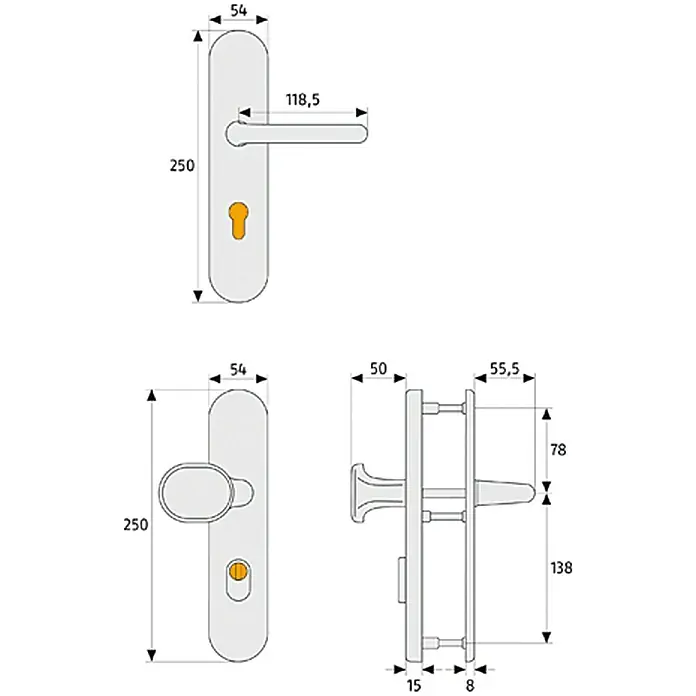 Abus Schutzbeschlag KLZS 714 - Wohnungsabschlusstür, Neusilber, Türstärke: 37 mm - 47 mm, Knopf außen, Drücker innen - Vorderansicht