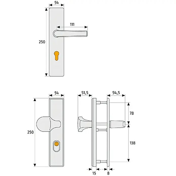 Abus Schutzbeschlag HLZS 814 - Hauseingangstür, Neusilber, Türstärke: 52 mm - 72 mm, Knopf außen, Drücker innen - Vorderansicht