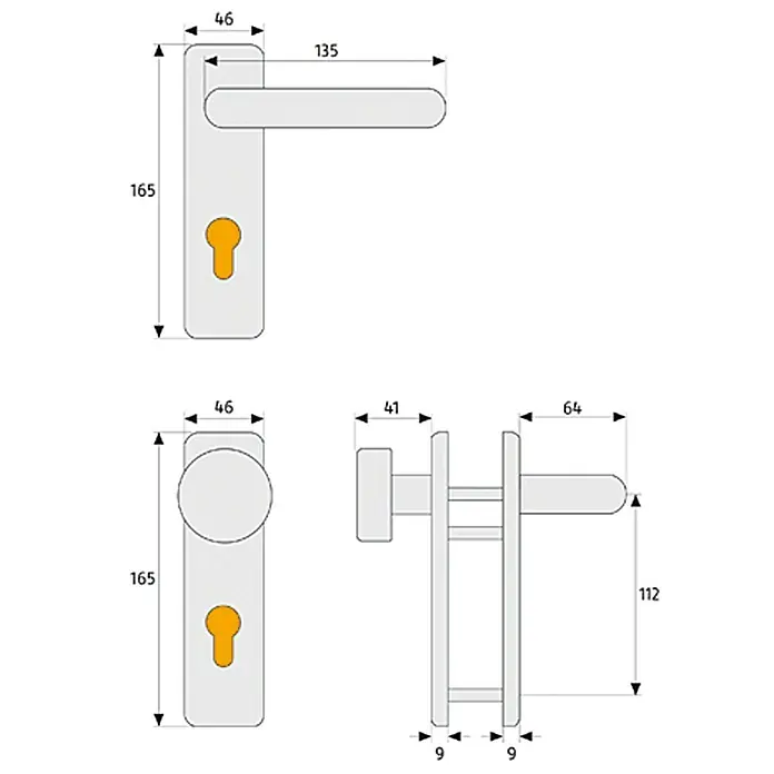 Abus Schutzbeschlag KFG FS - Feuerschutztür, Schwarz, Türstärke: 40 mm - 66 mm, Drücker beidseitig - Vorderansicht