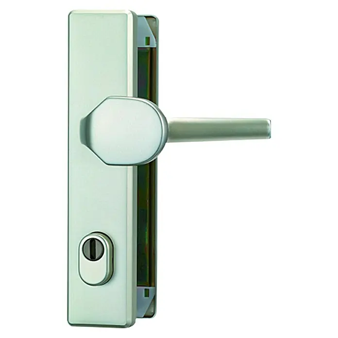 Abus Schutzbeschlag HLZS 814 - Hauseingangstür, Neusilber, Türstärke: 52 mm - 72 mm, Knopf außen, Drücker innen - Vorderansicht