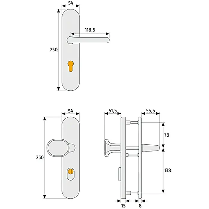Abus Schutzbeschlag HLZS 814 - Hauseingangstür, Edelstahl, Türstärke: 52 mm - 72 mm, Knopf außen, Drücker innen - Vorderansicht