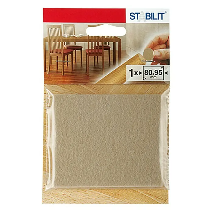 Stabilit Podložna pločica od filca - 80 x 95 x 5 mm, Samoljepljivo, 1 kom, Natur - Pogled sprijeda