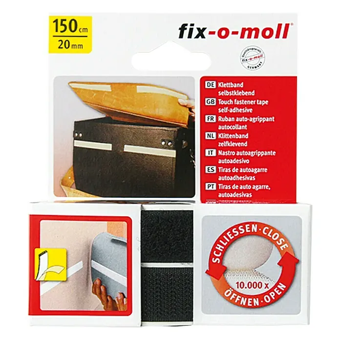 Fix-o-moll Višenamjenska traka - 150 cm x 20 mm, Crne boje, Samoljepljivo - Pogled sprijeda