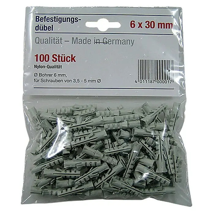 Juego de clavijas - Diámetro taco: 6 mm, Longitud taco: 30 mm, 100 uds., Nylon - Vista frontal