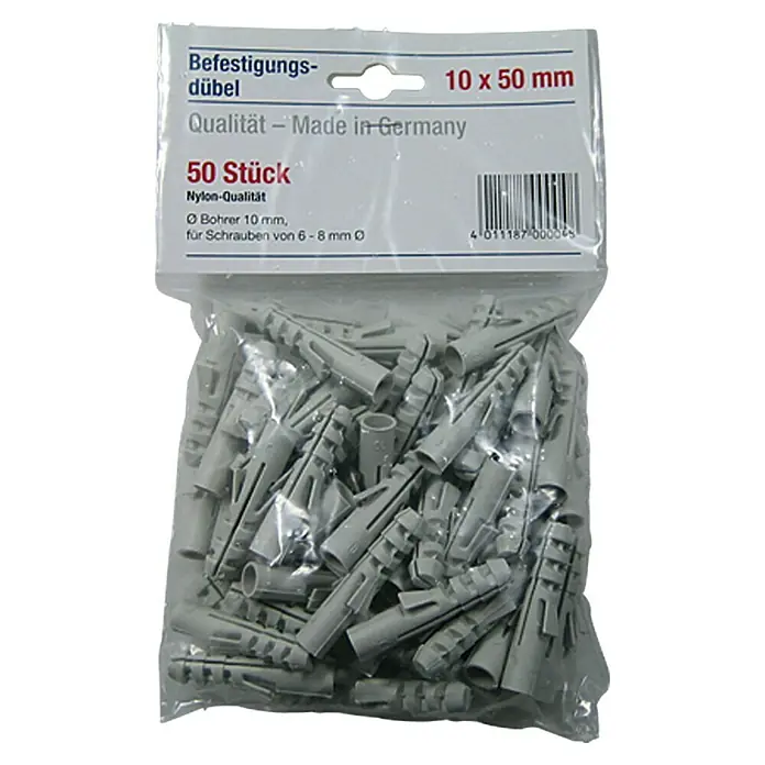 Dübel-Set - Durchmesser Dübel: 10 mm, Länge Dübel: 50 mm, 50 Stk., Nylon - Vorderansicht