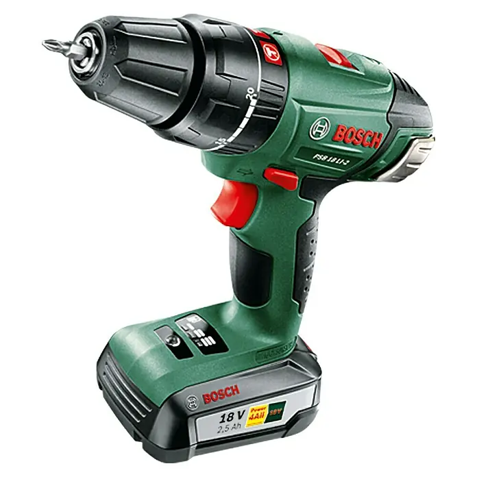 Bosch Expert Akku-Schlagbohrschrauber PSB 18 LI-2 - 18 V, Li-Ionen, 2,5 Ah, Anzahl Akkus: 2 Akkus, Leerlaufdrehzahl: 0 U/min - 1.650 U/min - Vorderansicht