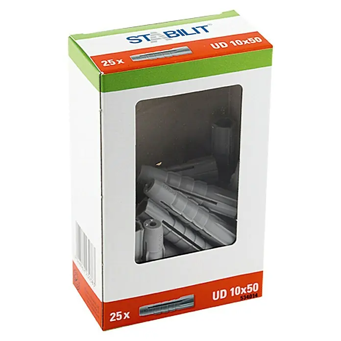 Stabilit Univerzalne tiple - Promjer tiple: 10 mm, Duljina tiple: 50 mm, Prikladno za: Pune građevne materijale, 25 kom - Pogled sprijeda
