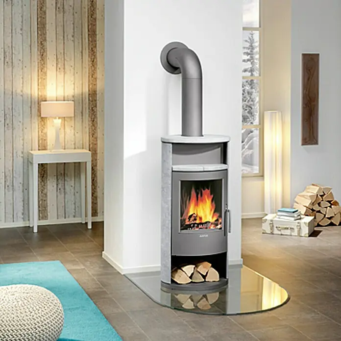 Justus Kaminofen Island 5 - 5 kW, Raumheizvermögen: 88 m³, Verkleidung: Speckstein, Gussgrau - Stimmungsaufnahme