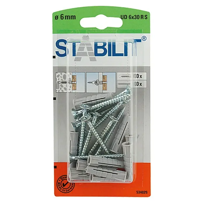 Stabilit Set vijaka i tipli - Promjer tiple: 6 mm, Duljina tiple: 30 mm, 10 kom, S vijcima - Pogled sprijeda