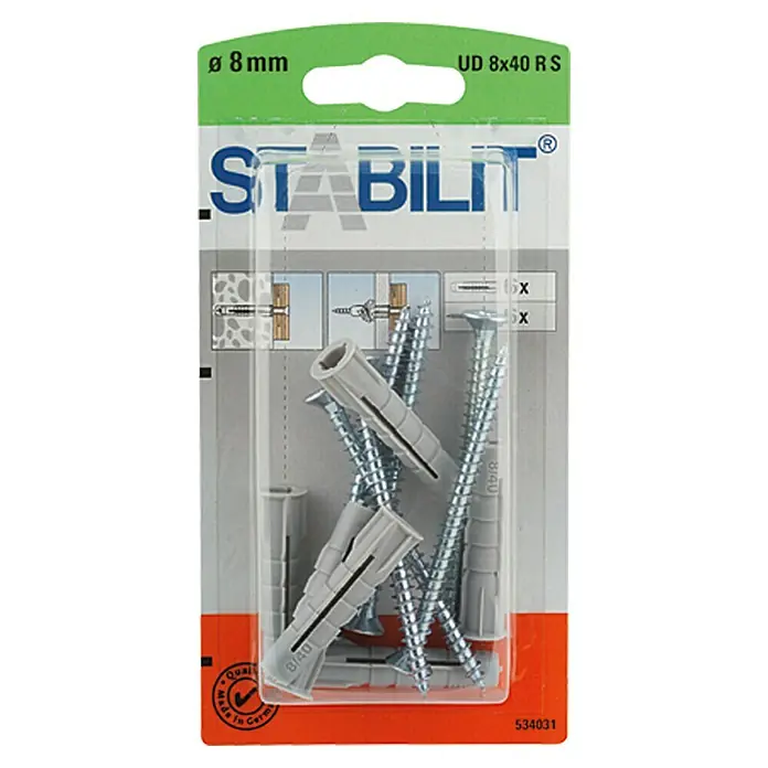 Stabilit Set vijaka i tipli - Promjer tiple: 8 mm, Duljina tiple: 40 mm, 6 kom, S vijcima - Pogled sprijeda