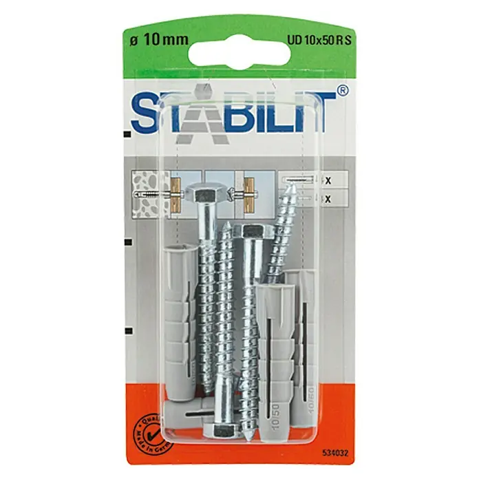 Stabilit Set vijaka i tipli - Promjer tiple: 10 mm, Duljina tiple: 50 mm, 4 kom, S vijcima - Pogled sprijeda
