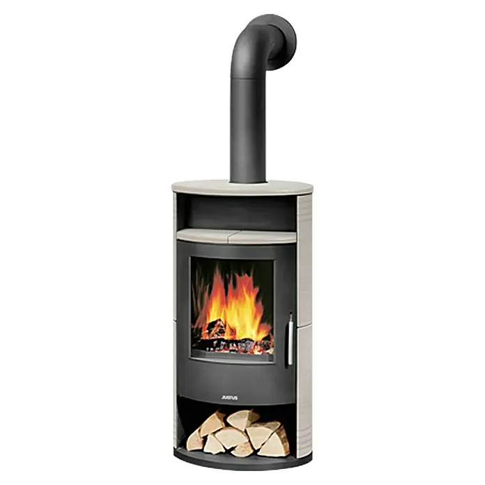 Justus Kaminofen Island 5 - 5 kW, Raumheizvermögen: 88 m³, Verkleidung: Keramik, Freddo/Schwarz - Vorderansicht