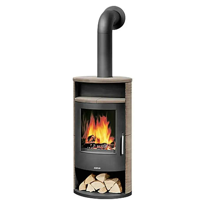 Justus Kaminofen Island 5 - 5 kW, Raumheizvermögen: 88 m³, Verkleidung: Keramik, Grappa/Schwarz - Vorderansicht