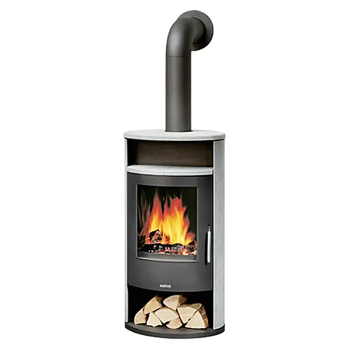 Justus Kaminofen Island 7 - 6,5 kW, Raumheizvermögen: 131 m³, Verkleidung: Speckstein, Gussgrau - Vorderansicht