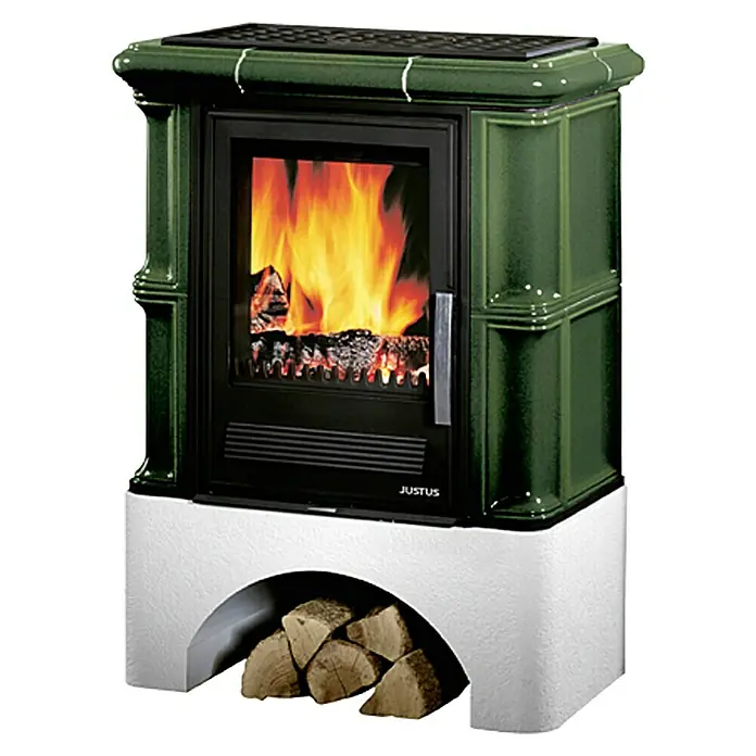 Justus Kachelofen Bavaria - 7 kW, Raumheizvermögen: 144 m³, Verkleidung: Keramik, Grün - Vorderansicht