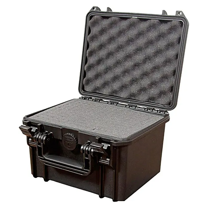 Wasserdichter Koffer MAX 235H155 mit Einlage - L x B x H: 258 x 243 x 168 mm, Mit Würfelschaumstoffeinlage, Schwarz, Kunststoff - Vorderansicht