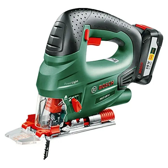 Bosch 18 V Power for All Akku-Stichsäge PST 18 LI - 18 V, Li-Ionen, 2,5 Ah, 1 Akku, Leerlaufhubzahl: 0 - 2.400 Hübe/min - Vorderansicht