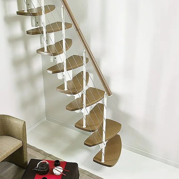 Fontanot Raumspartreppe Zen - Breite: 61 cm, Weiß, Anzahl Steigungen: 13 Stk., Farbe Stufen: Havanna Dunkel, Geschosshöhe: 250 cm - 301 cm - Stimmungsaufnahme