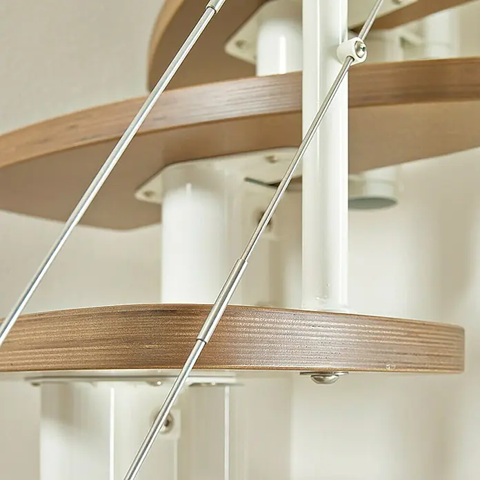 Fontanot Raumspartreppe Zen - Breite: 61 cm, Weiß, Anzahl Steigungen: 13 Stk., Farbe Stufen: Havanna Dunkel, Geschosshöhe: 250 cm - 301 cm - Detailaufnahme