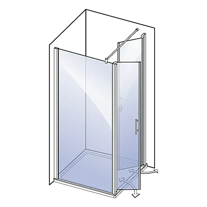 Camargue Vario Duschwand für Doppelpendeltür S37 - 90 x 195 cm, Beschichtet, Stärke: 6 mm, Silber