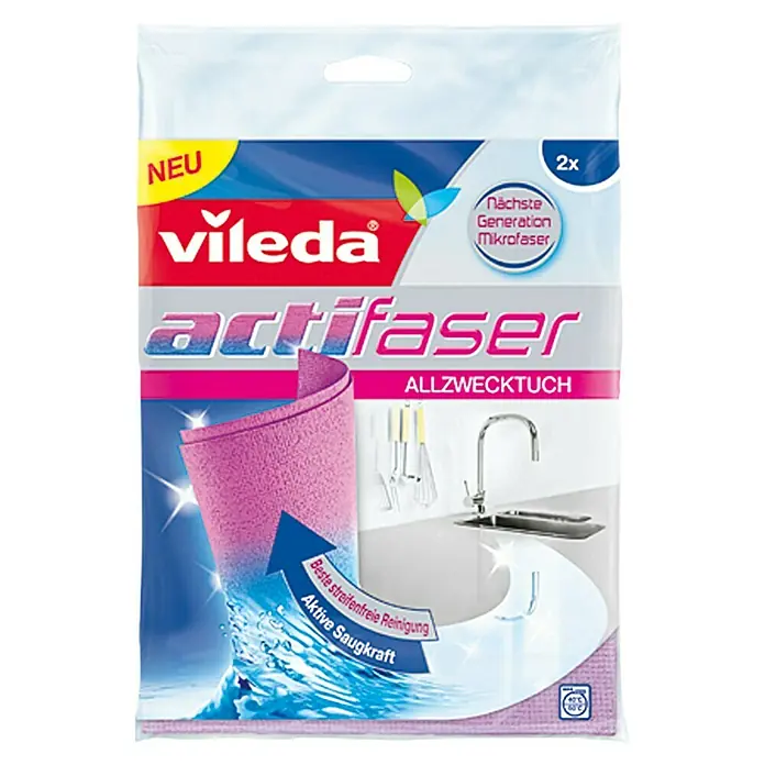 Vileda Allzwecktuch Actifaser - 2 Stk., Mikrofaser, Waschbar bis 60 °C - Vorderansicht