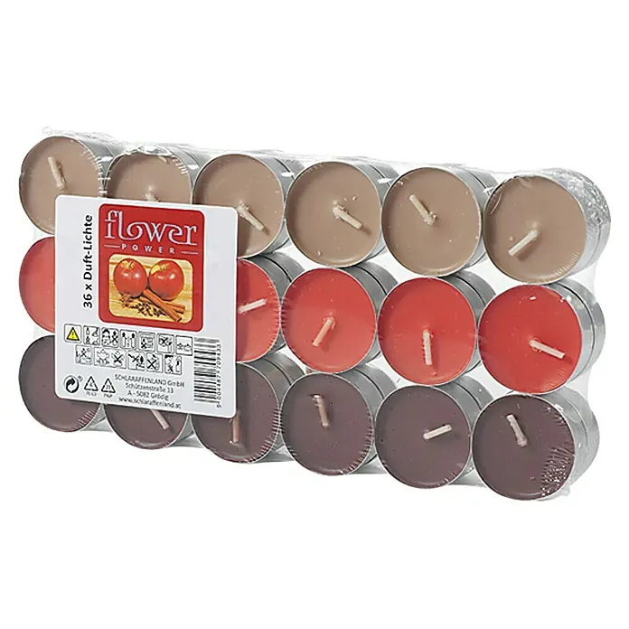 Duft-Teelicht - 36 Stk., Apfel-Zimt, Rot, Braun - Vorderansicht